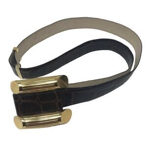 Roberto Dalpra Embossed Belt Brown Genuine Leather Size 36 Women's